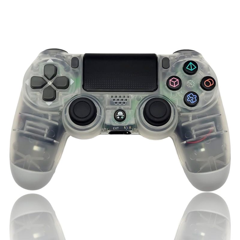 Photo 1 of stock photo for reference - Wireless Controller for PlayStation, compatible with Ps4 Slim/Fat/Pro,/PC/Android, Custom Design Gamepad Joystick, Clear Color Design, with USB Cable (thumb caps included)
