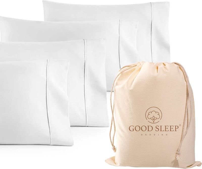 Photo 1 of 1000 TC White Standard Pillowcases Set of 4 100% Egyptian Cotton Pillow Cases with Long Staple Cotton & Sateen Weave, Silky Soft Hotel - Like Bed Pillow Covers for Comfy Sleeping, Snug Fit
