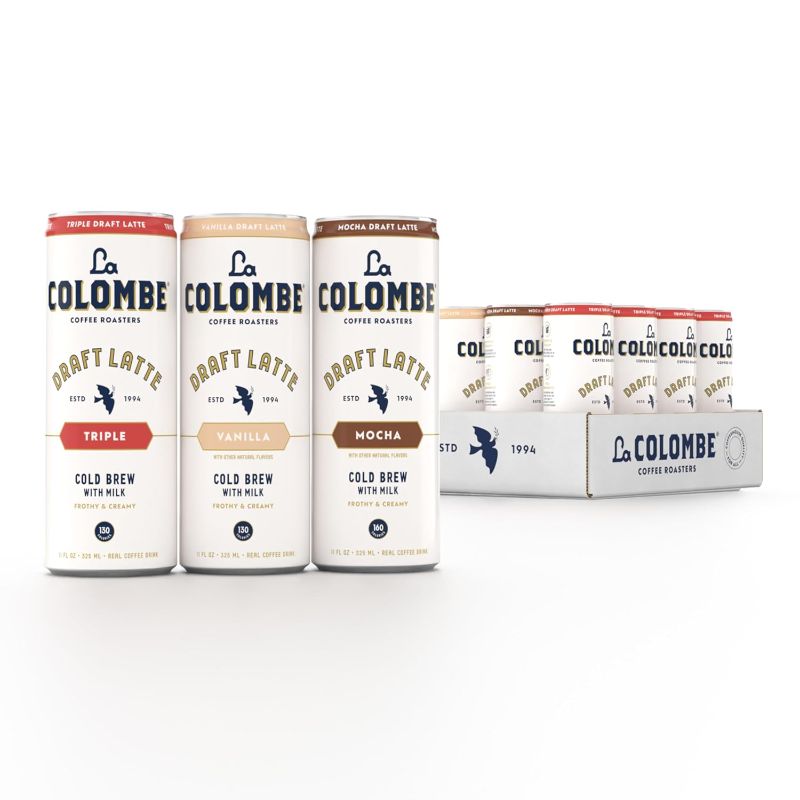 Photo 1 of La Colombe Coffee, Draft Latte Variety Pack, 11 fl oz cans (Pack of 12), Includes Triple Latte, Vanilla Latte & Mocha Latte, Coffeehouse Quality, Ready-to-Drink, On-the-Go Variety Pack 11 Fl Oz (Pack of 12) - BBD 10/28/2024