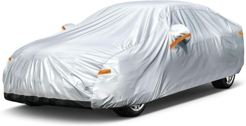 Photo 1 of 6 Layers Sedan Car Cover Waterproof All Weather, 100% Waterproof Outdoor Car Covers Full Exterior Covers for Automobiles Sedan Hatch SUV Rain Sun UV Dust Protection. Size A4 