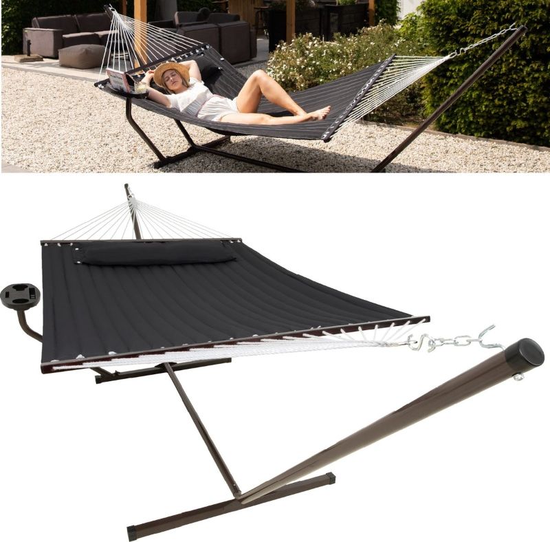 Photo 1 of Vita5 Hammock With Stand And Spreader Pole - 2 People - Removable Cushion - UV Resistant - Black

