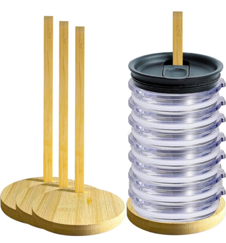 Photo 1 of Bamboo Tumbler Lid Organizer, Vertical Storage for Up to 30 Lids?Keep Your Tumbler Lids Neatly Stored and Achieve Clutter-Free Cabinets and Countertops Organization (3 Pcs)