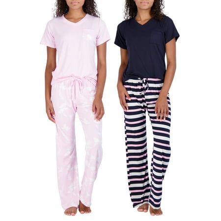 Photo 1 of Real Essentials 2 Pack: Women’s Pajama Set Super-Soft Short & Long Sleeve Top with Pants (Available in Plus Size)
