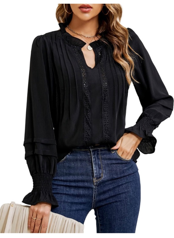 Photo 1 of Blooming Jelly Womens Dressy Casual Tops Mock Neck Business Work Blouses Swiss Dot Keyhole Fall Fashion 2023 Size XL