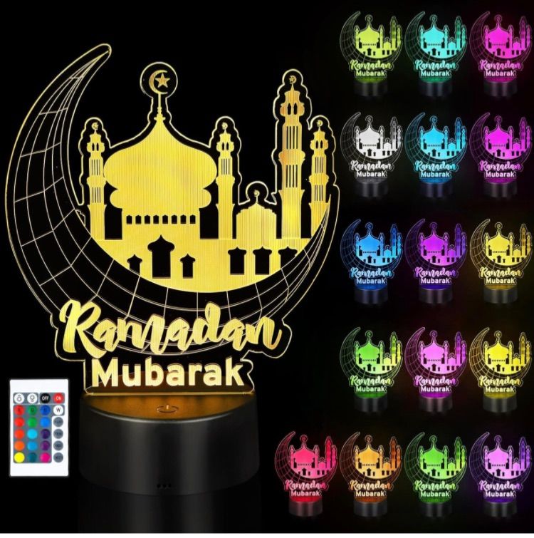 Photo 1 of Ramadan Mubarak Night Lights,16 Colores Eid Al Fitr Lights Decorations, Islam 3D LED Light with Remote Control for Bedroom Home Eid Al Fitr Party Muslim Friends Gifts(Character Style)