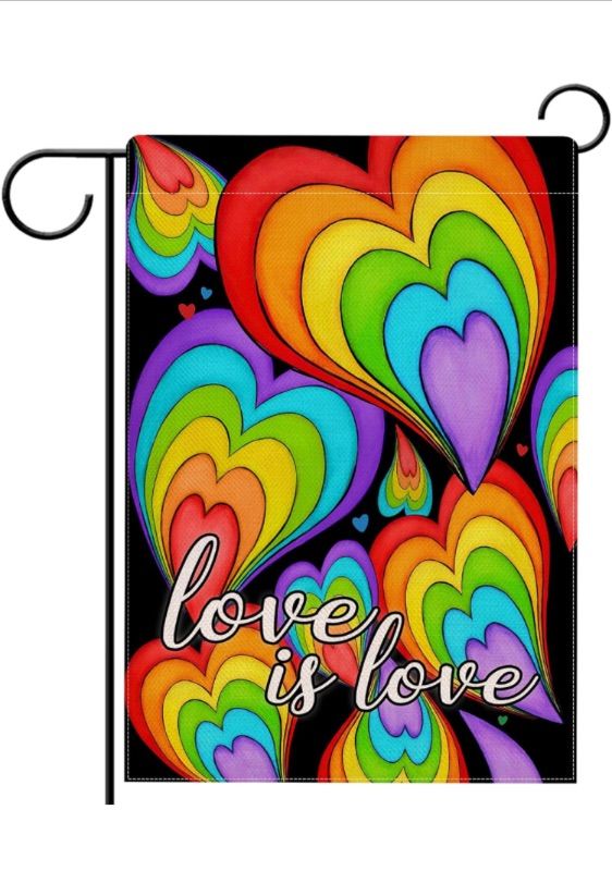 Photo 1 of Gay Pride LGBTQ Rainbow Garden Flag Double Sided, LGBT Love is Love Hearts Decorative Yard Outdoor Home Small Decor, Lesbian Bisexual Pansexual Pride Month Burlap Outside House Decoration 12x18