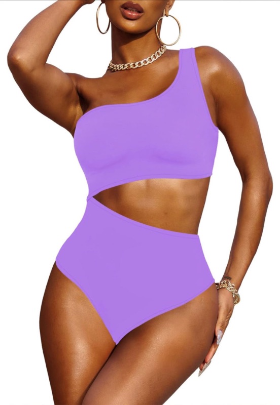 Photo 1 of Viottiset Women's One Shoulder Cut Out Colorblock One Piece Swimsuit Bathing Suit