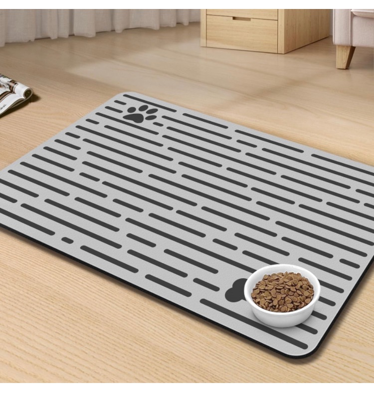 Photo 1 of Dog Mat for Food and Water, Pet Feeding Mat for Dog and Cat, Mat-Absorbent Quick Dry Dog Mat for Water Spill, Puppy Pad Tray Prevent Food Overflow, Fit to Small, Medium and Big Pets, 23 * 15
