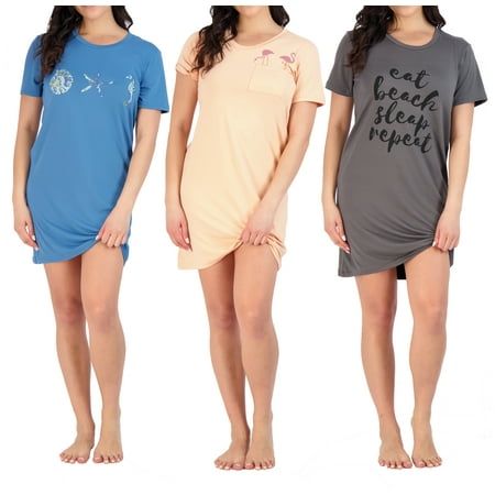 Photo 1 of 3 Pack: Women S Printed Nightshirt Short Sleeve Ultra-Soft Nightgown Sleep Dress (Available in Plus Size)
