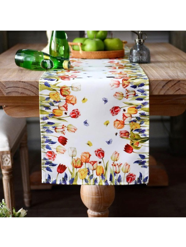 Photo 1 of ARTABLE Summer Table Runner Printed Flower Grass Vintage Floral Patterns Dresser Scarf for Easter Table Runners Picnic Outdoor Home Holiday Long Dining Kitchen (Tulip, 12 x 104 Inch)
