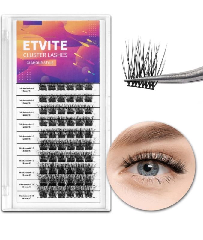 Photo 1 of Cluster Lashes Eyelash Clusters DIY Eyelash Extensions, 60 Clusters 3D Effcet C Curl, Home Eyelash Extensions Cat Eye Wispy Fluffy, Dramatic Volume Faux Mink Lashes Handmade?Glamour 14mm?
