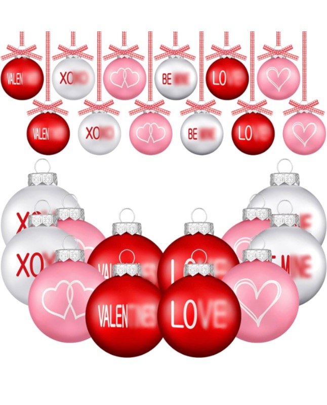 Photo 1 of 12 Pcs Valentine's Day Hanging Balls Ornaments Printed Ball Decor Valentines Decorations Valentine Decorative Supplies Romantic Decorative Ball for Party Wedding Tree Decor (Elegant Style)