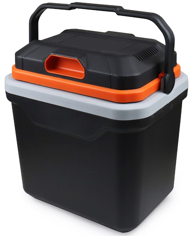 Photo 1 of AooDen Electric Car cooler and Warmer, 26 Quart Capacity, Thermoelectric Iceless Cooler for Travel, Camping, Vehicles, Truck, Home - 12V/24V DC and 120V AC (Black & Orange)
