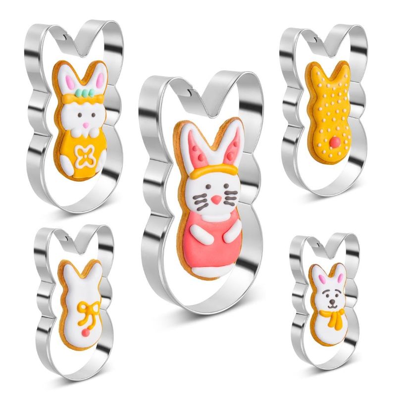 Photo 1 of Easter Bunny Cookie Cutter Set, 5 Pieces Easter Bunny Rabbite Cookie Cutter Set for Kids,Stainless Steel Easter Cookie Biscuit Cutter Shapes Holiday Themed Party Supplies