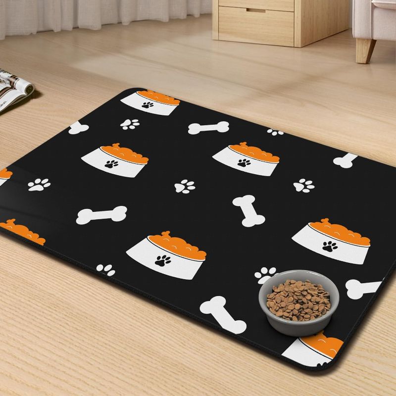 Photo 1 of Dog Mat for Food and Water, Pet Feeding Mat for Dog and Cat, Mat-Absorbent Quick Dry Dog Mat for Water Spill, Puppy Pad Tray Prevent Food Overflow, Fit to Small, Medium and Big Pets, 19 * 12