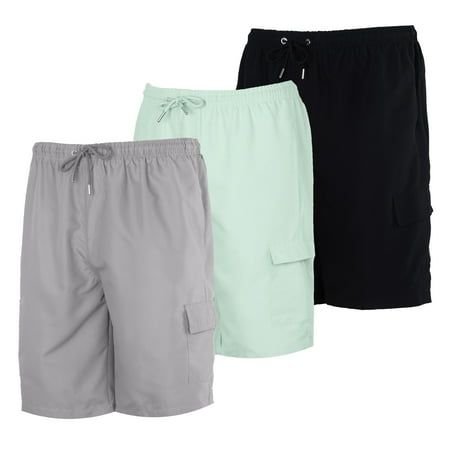 Photo 1 of Real Essentials 3 Pack: Boy S Swim Trunks with Cargo Pockets & Mesh Lining - UPF 50+

