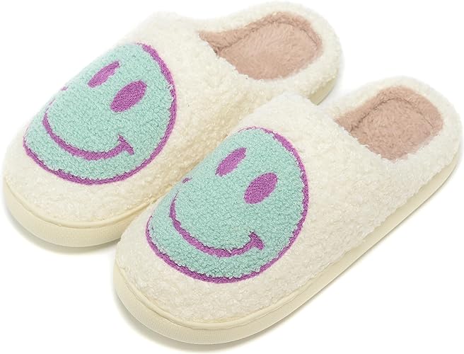 Photo 1 of Retro Fuzzy Face Slippers Women Men Non-Slip Couple Style Casual Smile Face Slippers Retro Soft Fluffy Warm Home Lightweight Slip-on Cute Cozy Indoor Outdoor Memory Foam Face Slippers - 5.5-6.5 women/5-6 men
