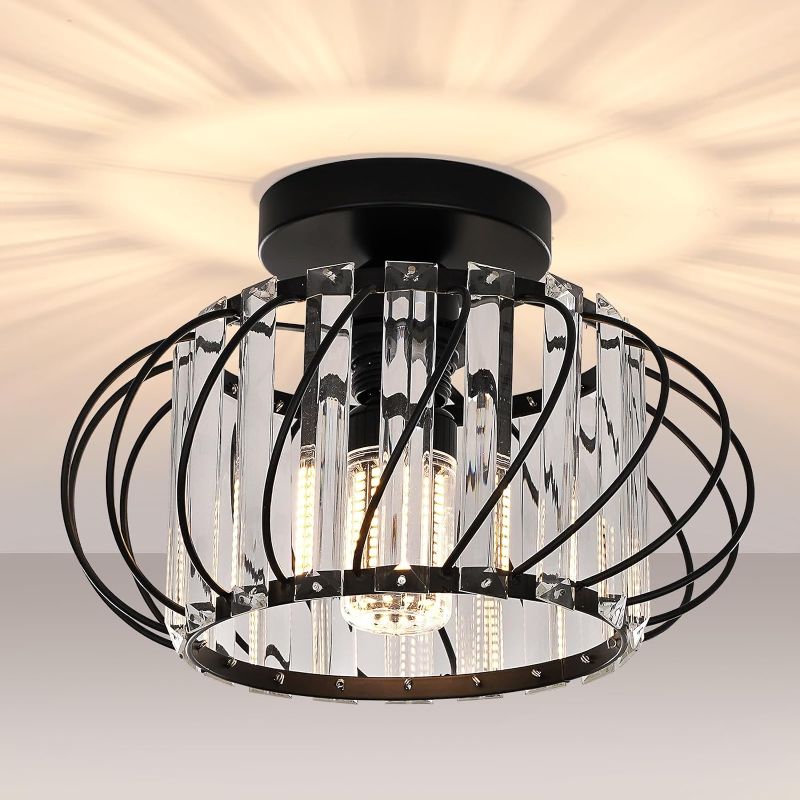 Photo 1 of STOCK PHOTO FOR REFERENCE - FRIDEKO HOME Semi Flush Mount Ceiling Light - Crystal Chandelier Hallway Lighting Fixtures Ceiling Black Modern Ceiling Light Fixture for Bedroom Porch Kitchen Entryway
