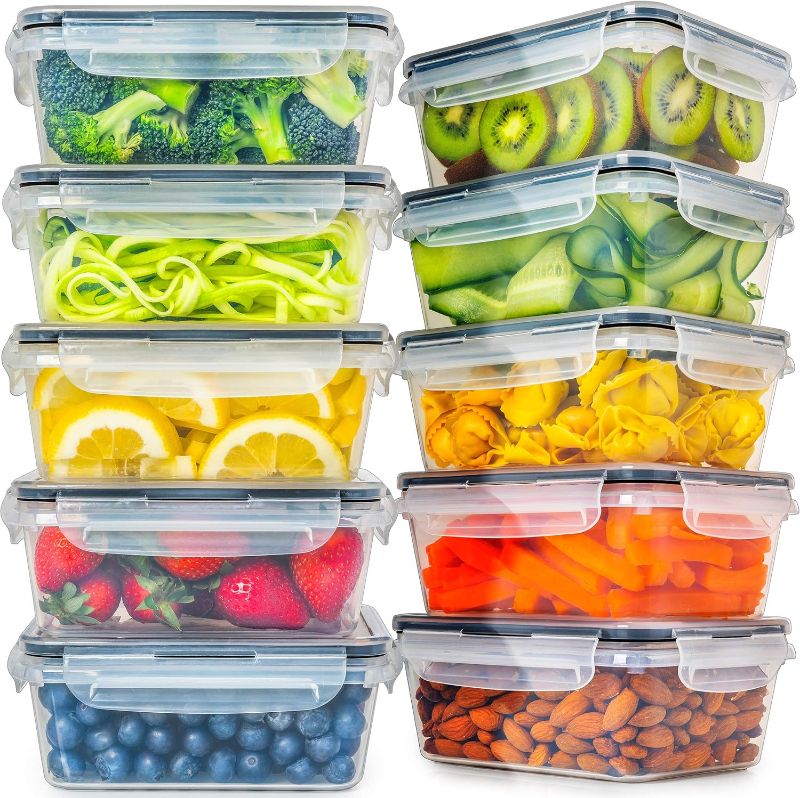 Photo 1 of fullstar 20 PCS Plastic Food Storage Containers with Lids (10 Containers & 10 Lids), Leakproof BPA-Free Containers for Kitchen Organization, Meal Prep, Reusable Lunch Container
