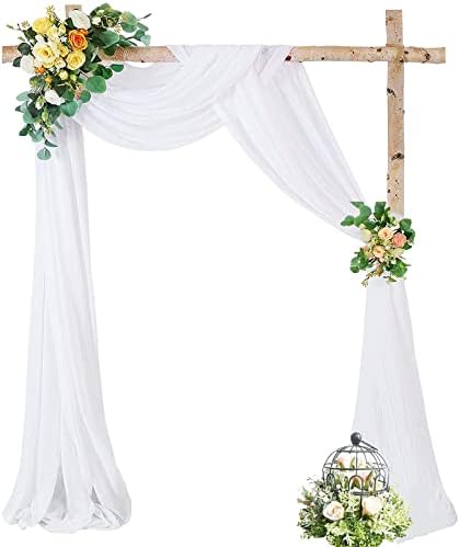 Photo 1 of PARTISKY Wedding Arch Draping Fabric, 1 Panel 28" x 19Ft White Drapes Sheer Backdrop Curtain for Wedding Ceremony Party Ceiling Decor
