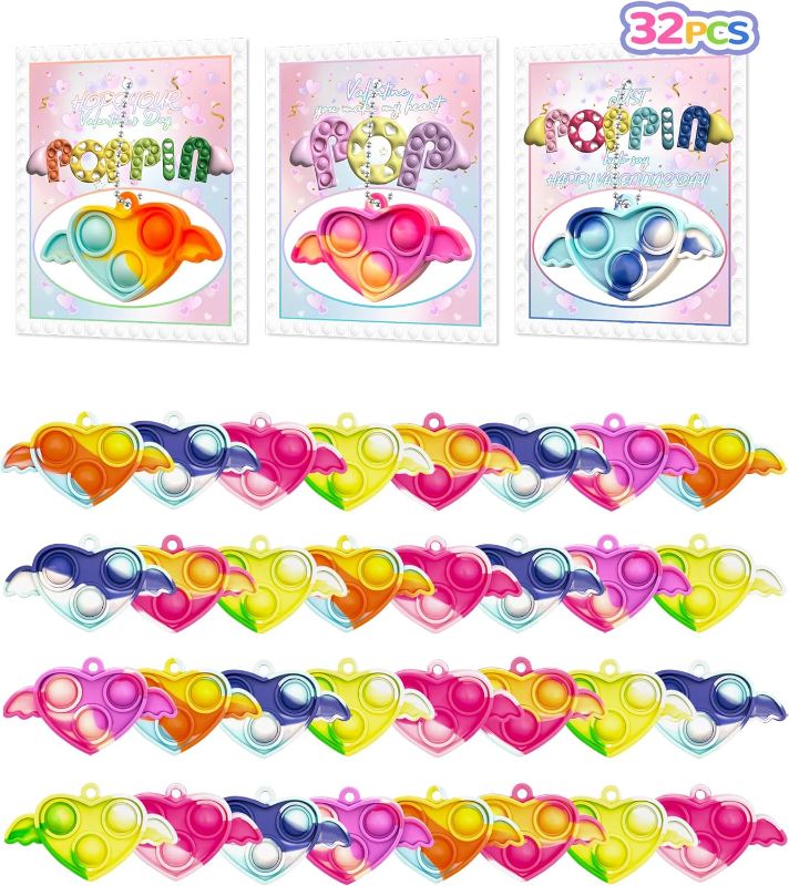 Photo 1 of Valentines Day Gifts for Kids Pop Its - Valentines Day Cards for Kids - 32 Pack Pop Heart Fidget Toys Bulk - Kids Valentines Day Gifts Exchange Cards for Boys Girls School Classroom
