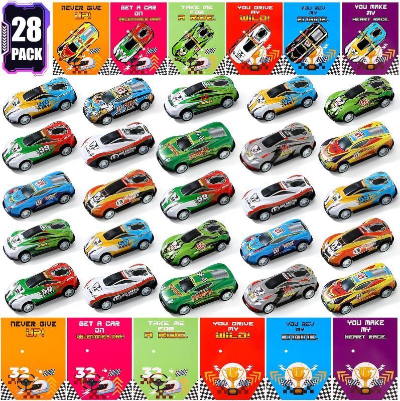 Photo 1 of Valentines Day Gifts for Kids,28Pcs Valentines Cards with Bulk Pull Back Race Car Toys, Ideal Valentine Toys Car for Classroom Prizes School Exchange Gifts Party Favors Goodie Bags Stuffers
