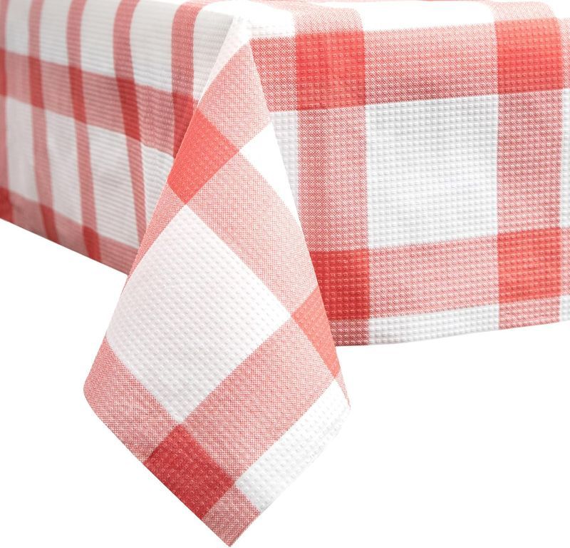Photo 1 of WELTRXE 6 Pack Pink and White Checkered Plastic Tablecloths Disposable Party Table Cloth for Rectangle Tables, 55" x 108" Thick Waterproof Plaid Table Covers for Christmas Parties Outdoor Table Decor
