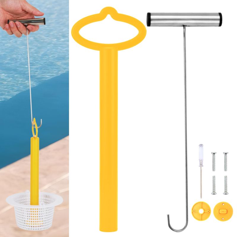 Photo 1 of RECHIATO Pool Skimmer Basket Handle, Inground Pool Accessories Skimmer Basket Hook, Fit All Inground Pool Skimmer Basket For Debris Removal, Keep Hands Safe And Clean (Yellow, 1 Piece)
