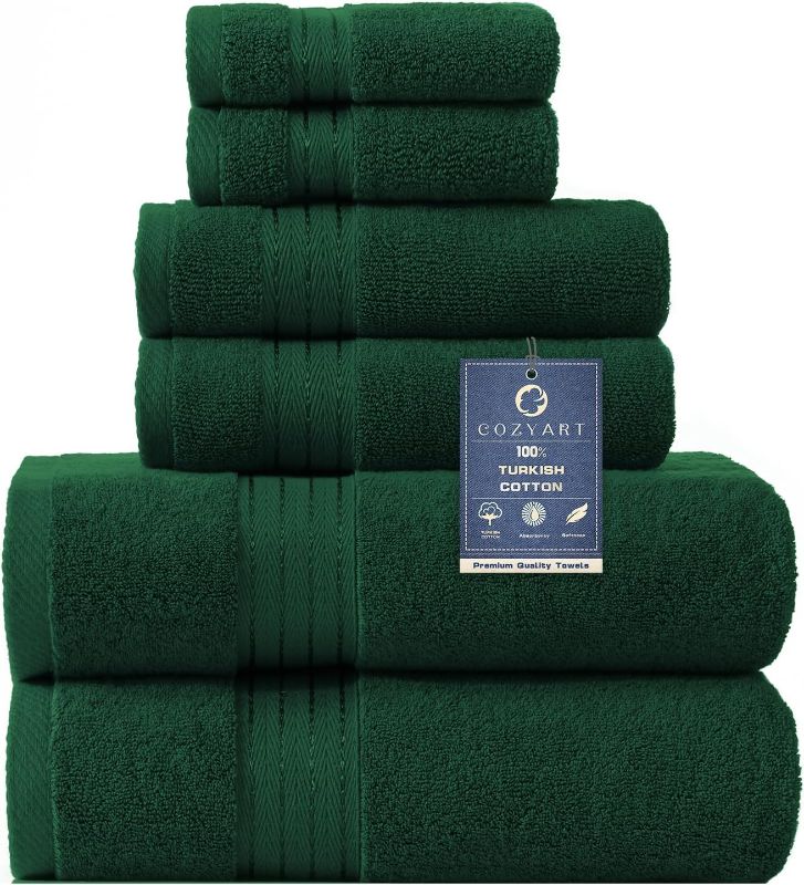 Photo 1 of COZYART Dark Green Bath Towels Set, Turkish Cotton Hotel Large Bath Towels Bulk for Bathroom, Thick Bathroom Towels Set of 6 with 2 Bath Towels, 2 Hand Towels, 2 Washcloths, 650 GSM
