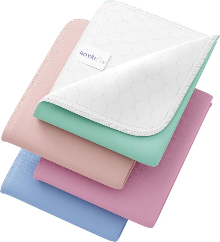 Photo 1 of Incontinence Bed Pads - 4 Pack 34" x 36" Reusable Waterproof Mattress Protectors - Highly Absorbent, Machine Washable - for Children, Pets and Seniors - Multi Color - Royal Care
