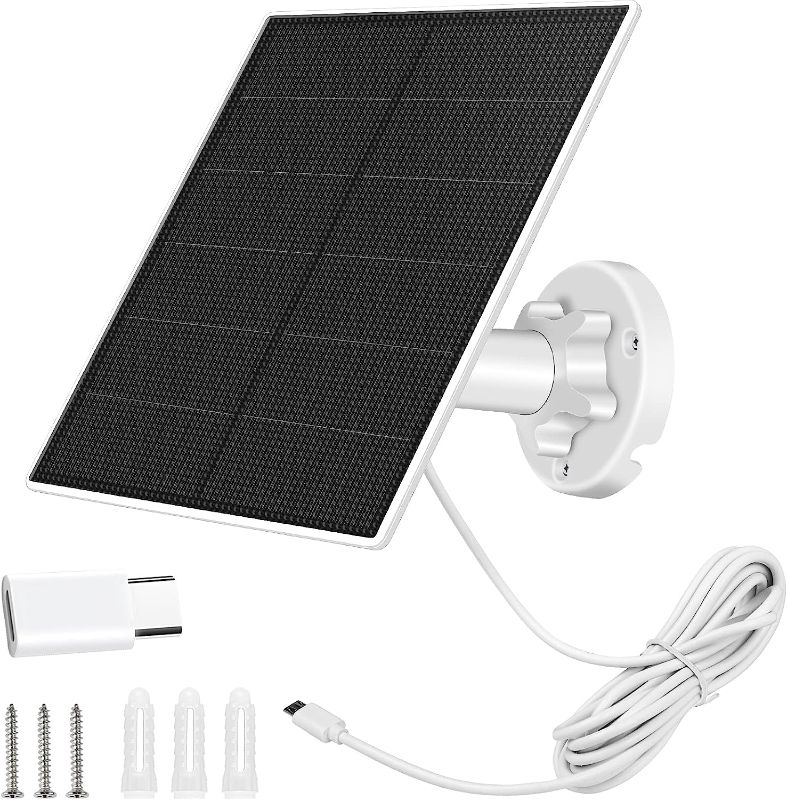 Photo 1 of Solar Panel for Security Camera,5W USB Solar Panel for DC 5V Security Camera with Micro USB or USB-C Port,IP65 Waterproof Solar Charger for Camera with 360°Adjustable Mounting(1 Pack)
