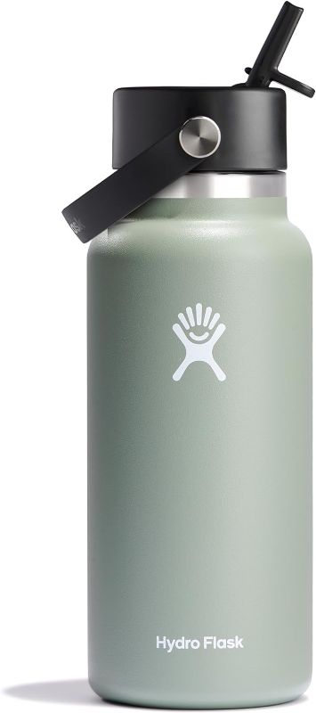 Photo 1 of Hydro Flask Stainless Steel Wide Mouth Water Bottle with Flex Straw Lid and Double-Wall Vacuum Insulation
