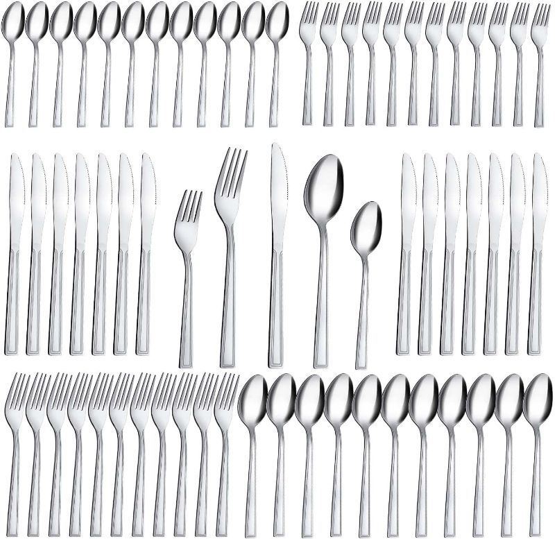 Photo 1 of Silverware Set, Hunnycook 60-piece Silverware Set for 12, Stainless Steel Flatware Set, Include Fork Knife Spoon Set, Mirror Polished, Dishwasher Safe, Cutlery Set for Home Kitchen Restaurant
