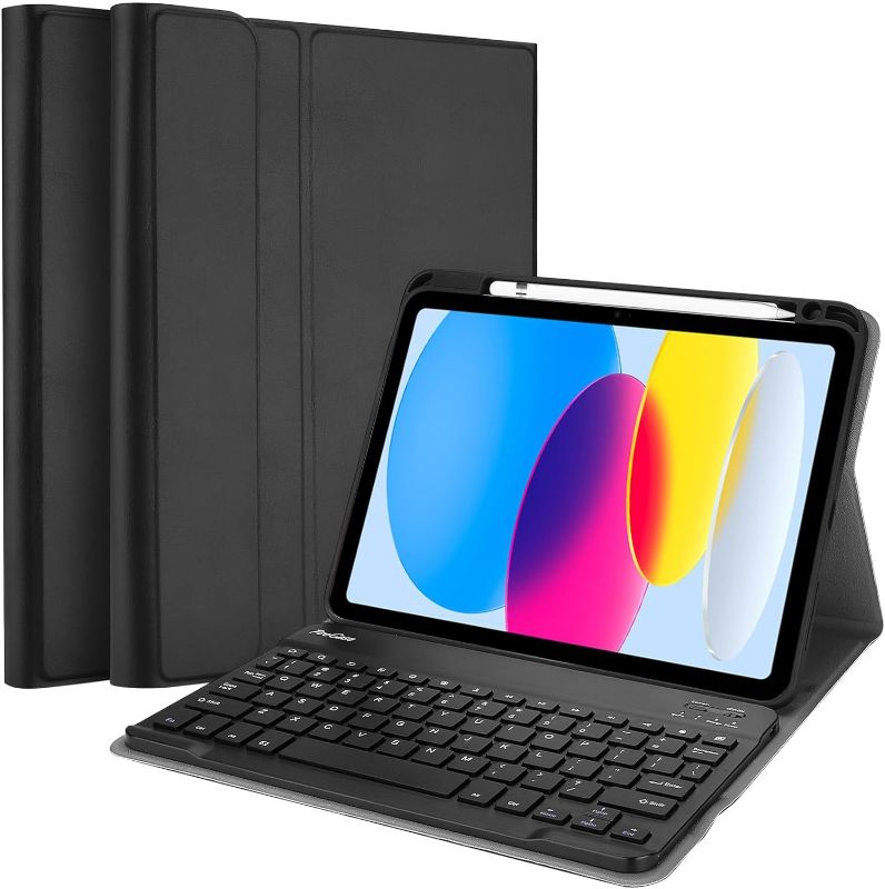 Photo 1 of ProCase Case with Keyboard for iPad 10th Generation 10.9 inch 2022, PU Leather Case with Magnetically Detachable Wireless Keyboard for iPad 10th Gen A2696 A2757 A2777-Black
