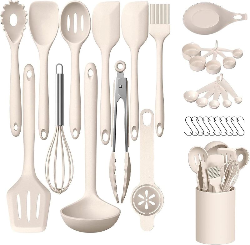 Photo 1 of Cooking Utensils Set, 33pcs Silicone Kitchen Utensils Set with Holder, Heat Resistant Non-Stick Silicone, Dishwasher Safe Cooking Gadgets Tools Set,BPA Free Kitchen Tools Gift
