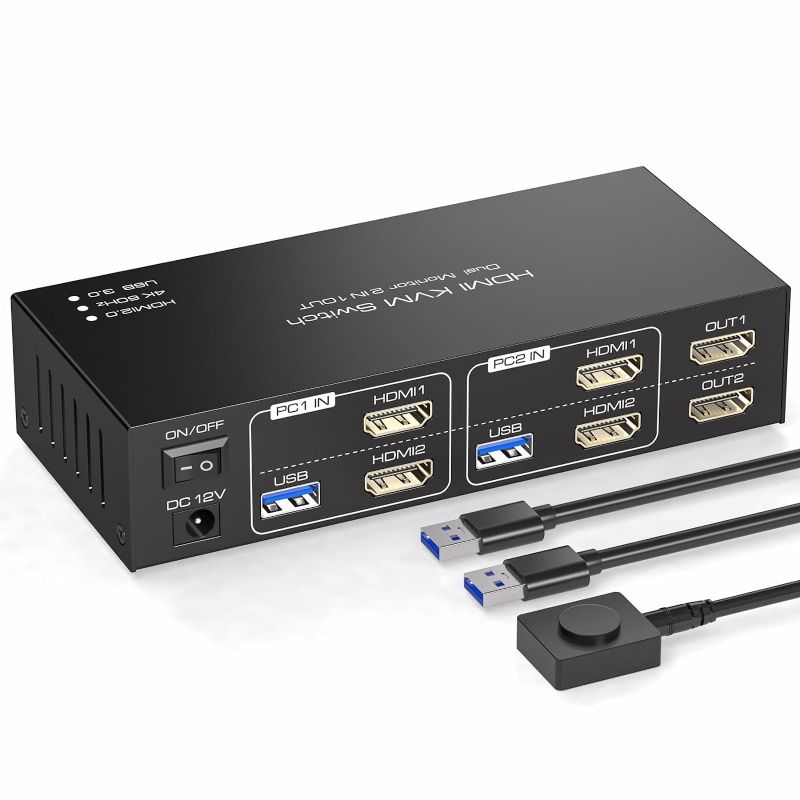 Photo 1 of KVM Switch 2 Computers 2 Monitors HDMI Dual Monitor Switcher 4K 60Hz HDMI 2 in 2 Out USB 3.0 KVM Switch 2 PC or 2 Laptops Share 1 Set of Keyboard Mouse Printer and Scanner
