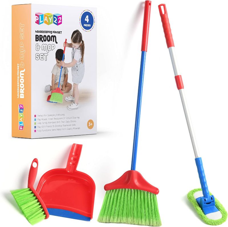 Photo 1 of Play22 Kids Cleaning Set 4 Piece - Toy Cleaning Set Includes Broom, Mop, Brush, Dust Pan - Toy Kitchen Toddler Cleaning Set is A Great Toy Gift for Boys & Girls
