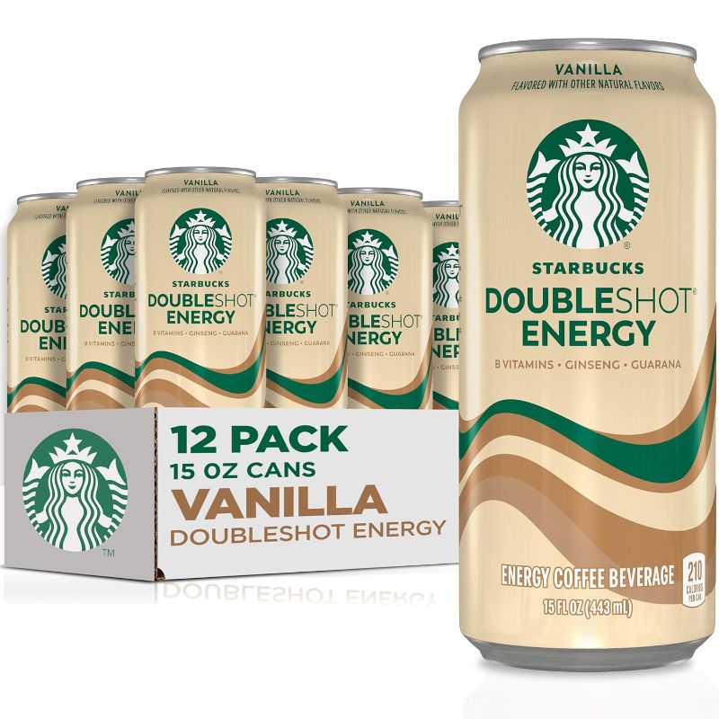Photo 1 of Starbucks Doubleshot Energy Drink Coffee Beverage, Vanilla, Iced Coffee, 15 fl oz Cans (12 Pack) (Packaging May Vary)- best by 08-19-2024
