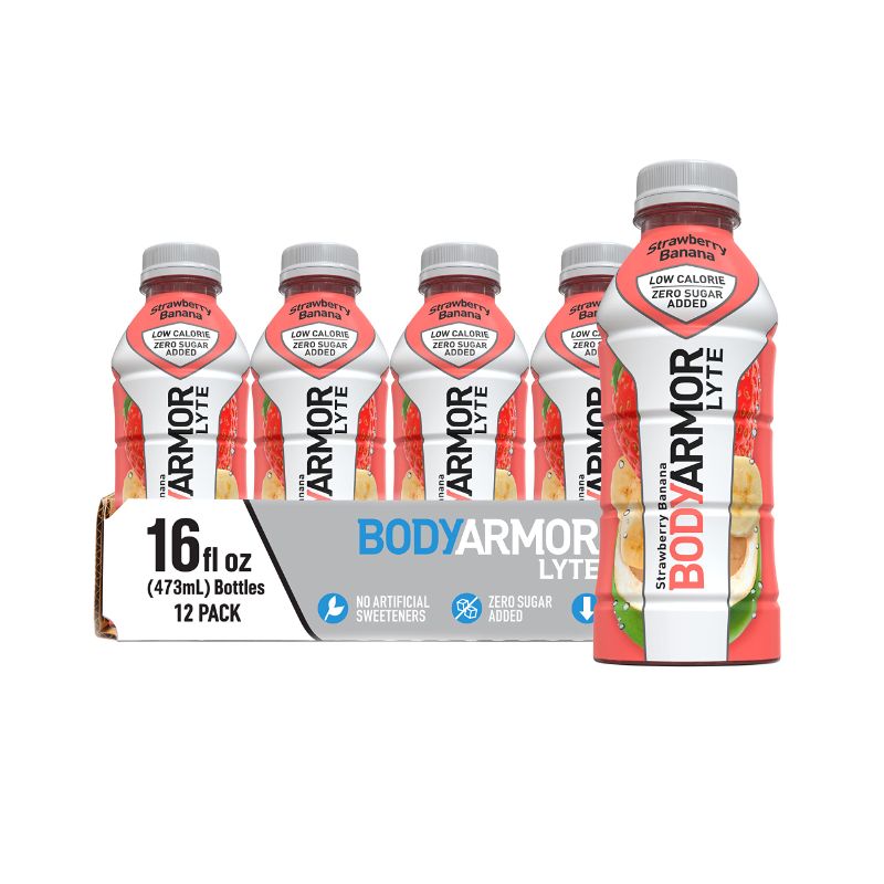 Photo 1 of BODYARMOR LYTE Sports Drink Low-Calorie Sports Beverage, Strawberry Banana, Coconut Water Hydration, Natural Flavors With Vitamins, Potassium-Packed Electrolytes, Perfect For Athletes, 16 Fl Oz (Pack of 12) Strawberry Banana 16 Ounce (Pack of 12)