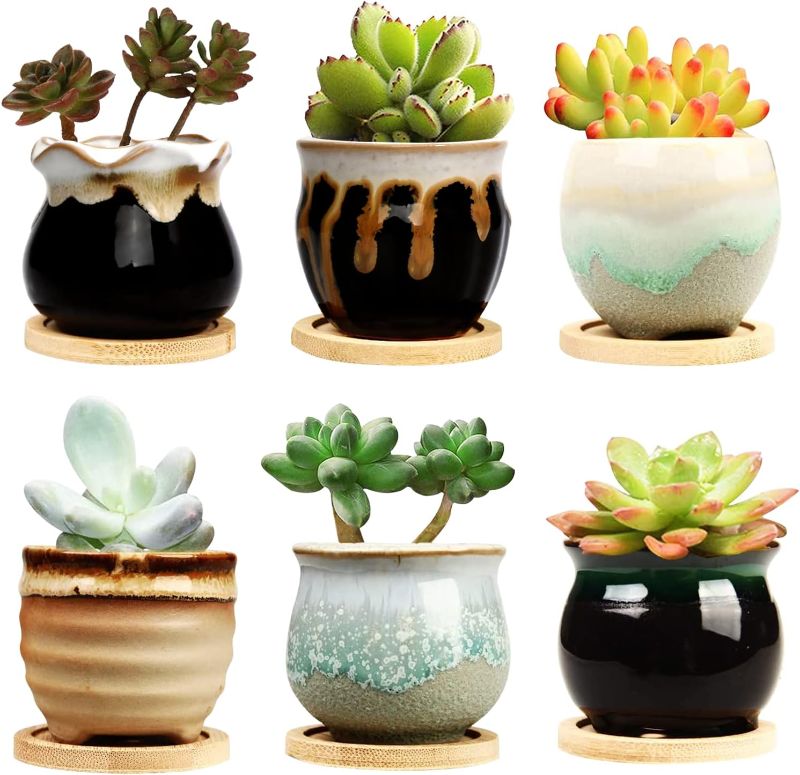 Photo 1 of Brajttt 2.5 Inch Succulent Pot with Drainage,Planting/Flower Pots,Small Planter for Mini Plant Ceramic Flowing Glaze Base Serial Set with Holes
