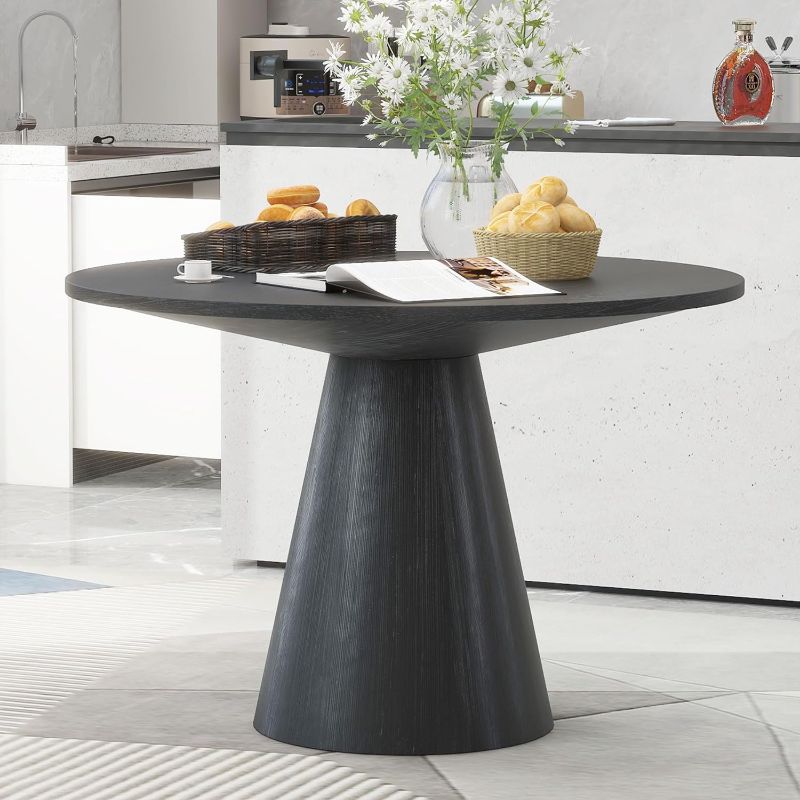 Photo 1 of Merax Retro Round Table, Minimalist Elegant Style, Wood Construction for Dining/Living Room, Black- TABLE TOP ONLY!!!
