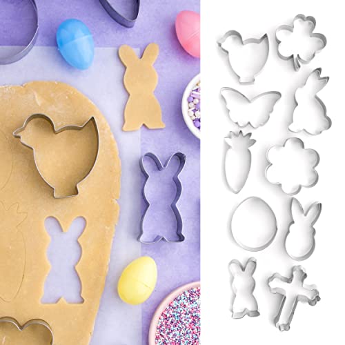 Photo 1 of Cookie Cutter Kingdom, Easter Cookie Cutter Set, 10 Pack, Spring Cookie Cutters Shape, Bunny, Egg, Flower, Carrot, Mold for Cakes Biscuits and Sandwic
