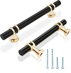 Photo 1 of 10 Pack Black and Gold Cabinet pulls, 3-3/4 inch (96mm) Hole to Hole Center, 6 inch Length, Black and Gold Drawer pulls, Black Gold Kitchen Cabinet Handles