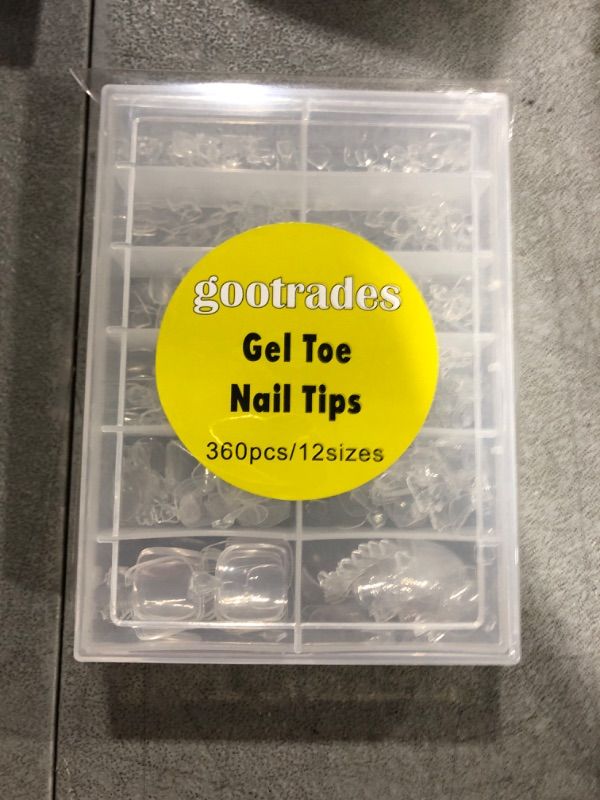 Photo 2 of 360Pcs Soft Gel Toe Nail Tips for Soak off Gel Extension Systems, Short Pre-shaped Full Cover False Toenails Gel Tips Clear Press on Nails,12 Sizes Summer Toe Tips for Home DIY Salon Manicure. 360PCS Clear Short Toe Nail Tips-12