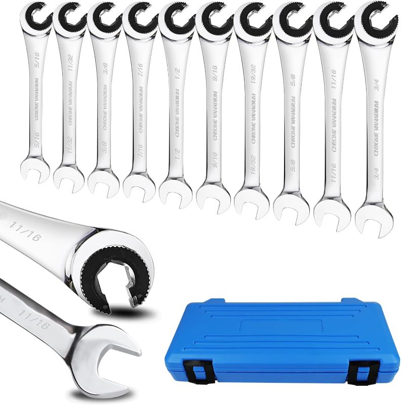 Photo 1 of 10 pcs SAE Ratcheting Wrench Combination Wrench Set 10 Pcs/Set with 72 Teeth, Chrome Vanadium Steel Tubing Ratchet Spanner?US and European Patents?
