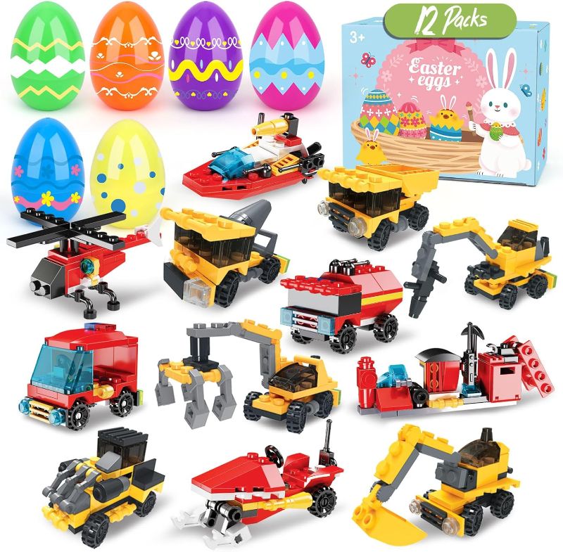 Photo 1 of 12 Pack Easter Eggs with Toys,Easter Basket Stuffers,Building Blocks,Prefilled Plastic Easter Eggs Gifts for Boys,Party Favors for Kids Classroom,Toys for 3+ Years Old Boys
