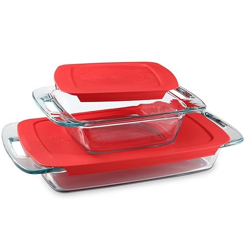 Photo 1 of Pyrex 4-Piece Extra Large Glass Baking Dish Set with Lids and Handles, Oven and Freezer Safe
