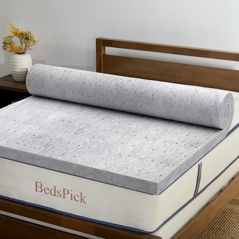 Photo 1 of BedsPick Memory Foam Mattress Topper Twin XL 2 Inch, Foam Mattress Pad Extra Long Twin, Super Soft College Dorm Bed Toppers with Ventilation Holes
