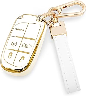 Photo 1 of TPU Key Fob Cover, Key Cover, Key fob Case, Key fob, Keychain Compatible with Jeep Grand Cherokee Wrangler Compass Cherokee Renegade Patriot Grand Comander (White)
