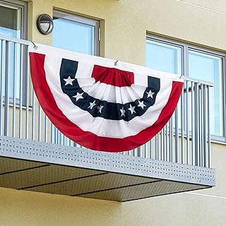 Photo 1 of 3x6 Ft American Flag Bunting USA Patriotic Half pleated fan flag Porch Red White and Embroidered Stars for 4th of July decorations outdoor/indoor